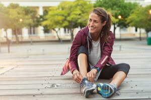 Woman stretching before run