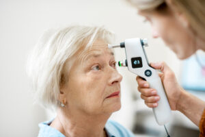 Woman having her eye pressure tested